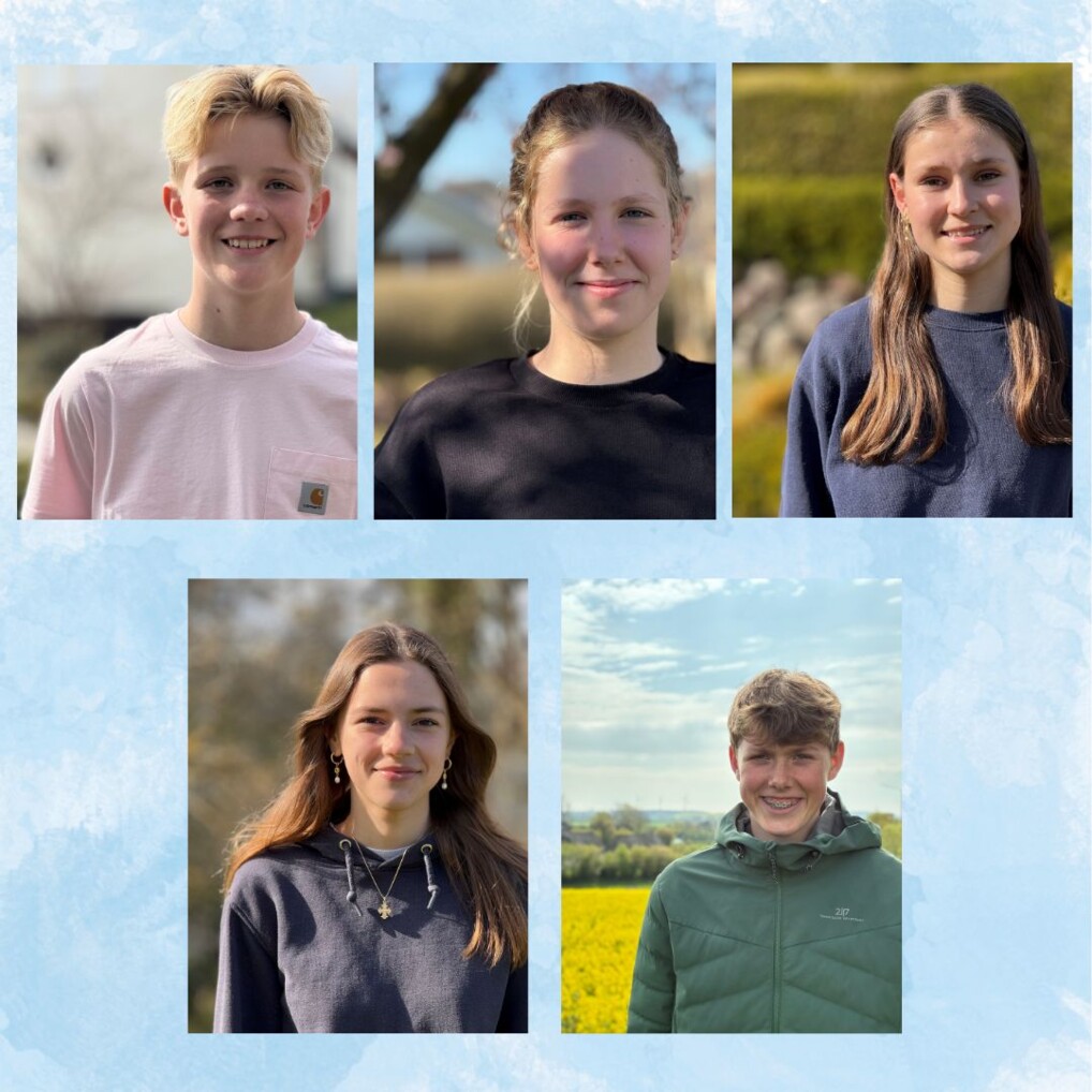 Portrætter af fem konfirmander. Tre piger og to drenge.