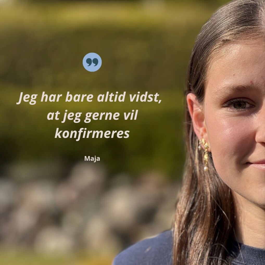 Billede fra Instagram. Nærbillede af konfirmand med tekst