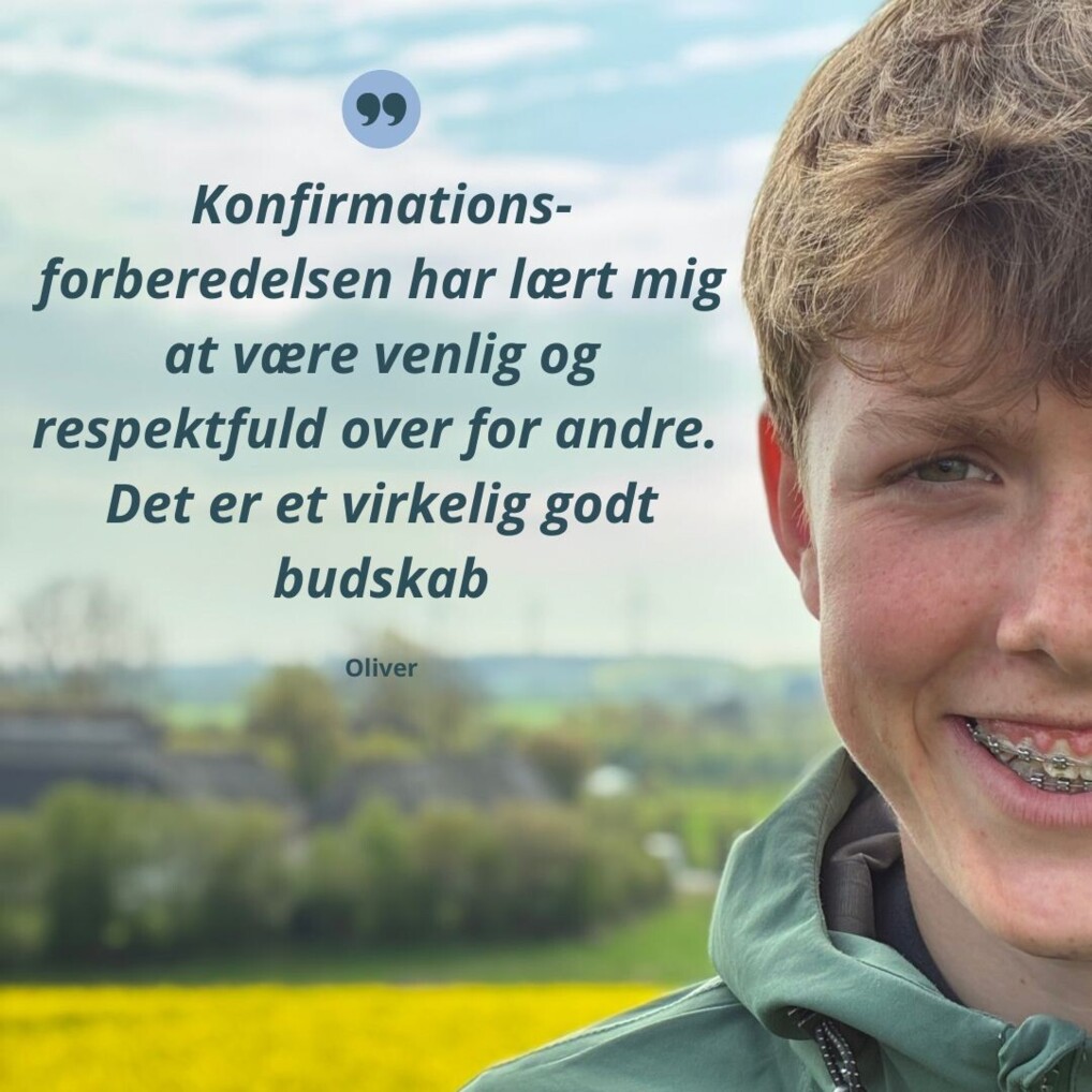 Billede fra Instagram. Nærbillede af konfirmand med tekst