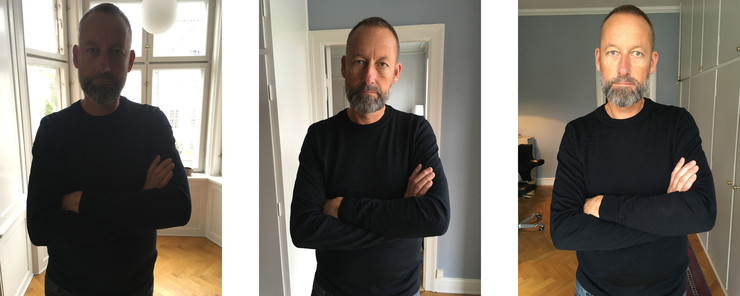 Tre forskellige billeder med forskelligt lys