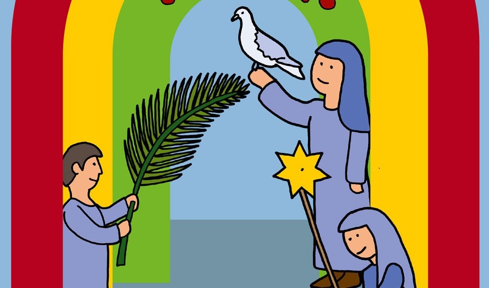 Billede af due og tre personer